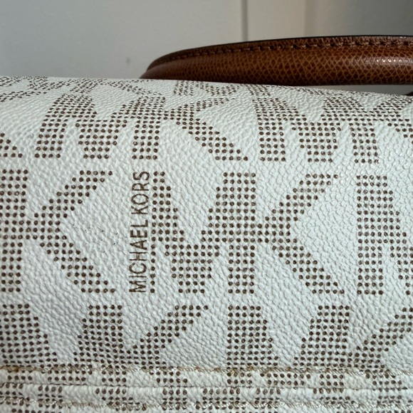 Michael Kors Signature PVC Leather Satchel Bag Brown MK Logo Shoulder Crossbody - Picture 7 of 11